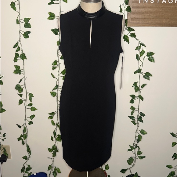 Calvin Klein Faux-Leather-Trim Sheath Dress NWT - Picture 5 of 11